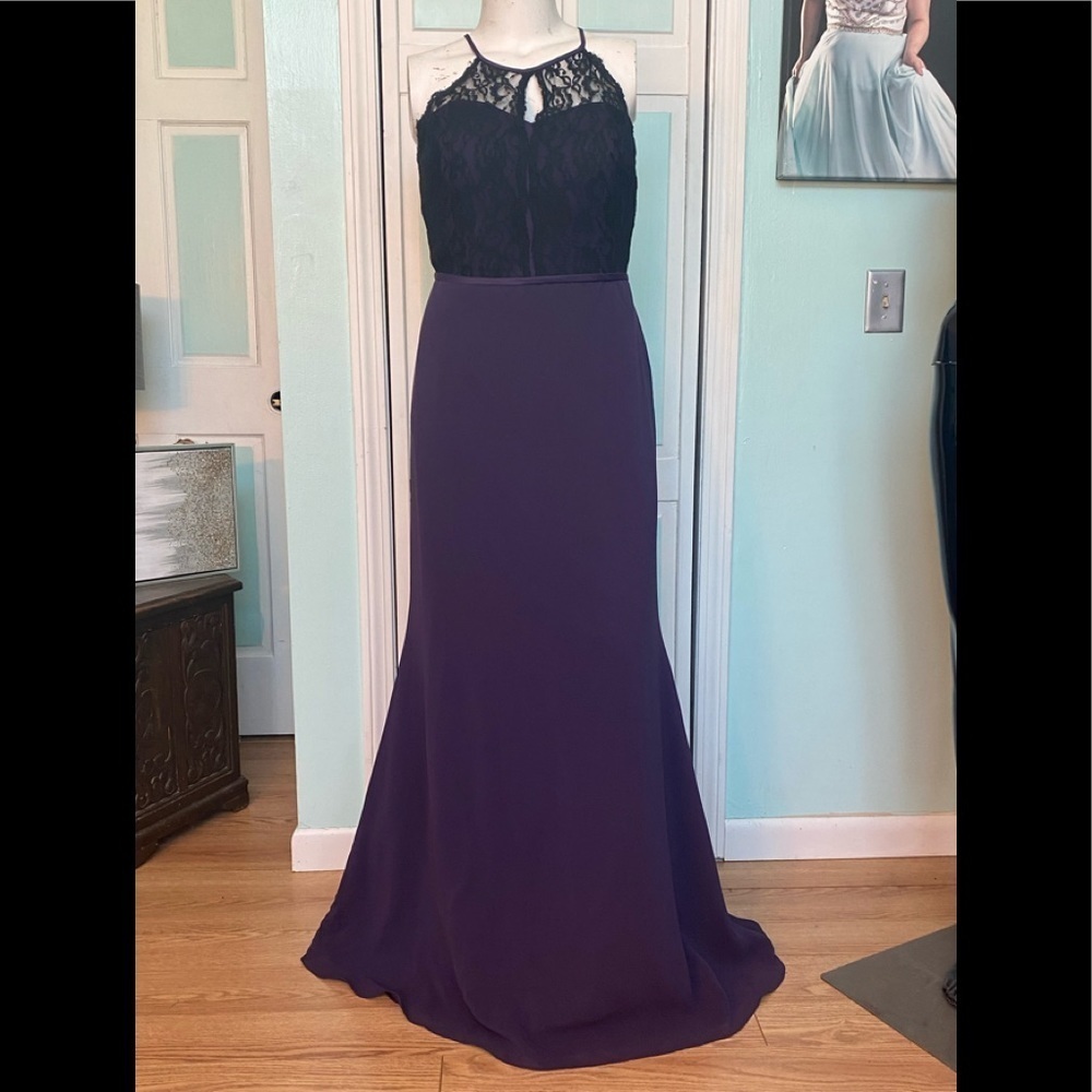 Size 16 Open Back Eggplant Black Chiffon Bridesmaid Prom dress Mother of Bride